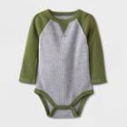 Baby Boys' Dorito Raglan Thermal Long Sleeve Bodysuit - Cat & Jack Olive Green/gray Newborn