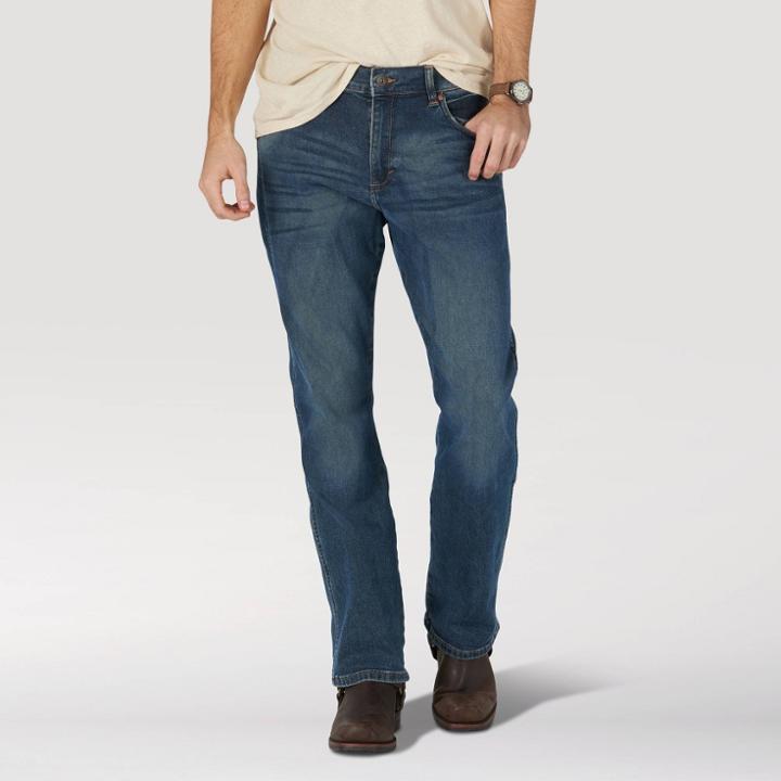 Wrangler Men's Slim Fit Bootcut Jeans - Medium Denim Wash 32x32, Medium Blue Blue
