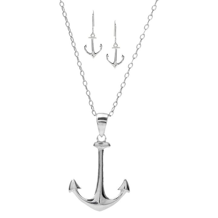 Journee Collection Women's Tressa Collection Dangle Earrings And Pendant Necklace Set In Sterling