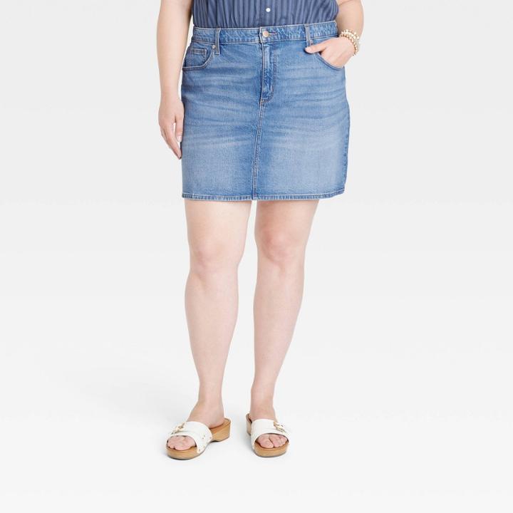 Women's Plus Size High-rise Denim Mini Skirt - Universal Thread Medium Wash 14w,