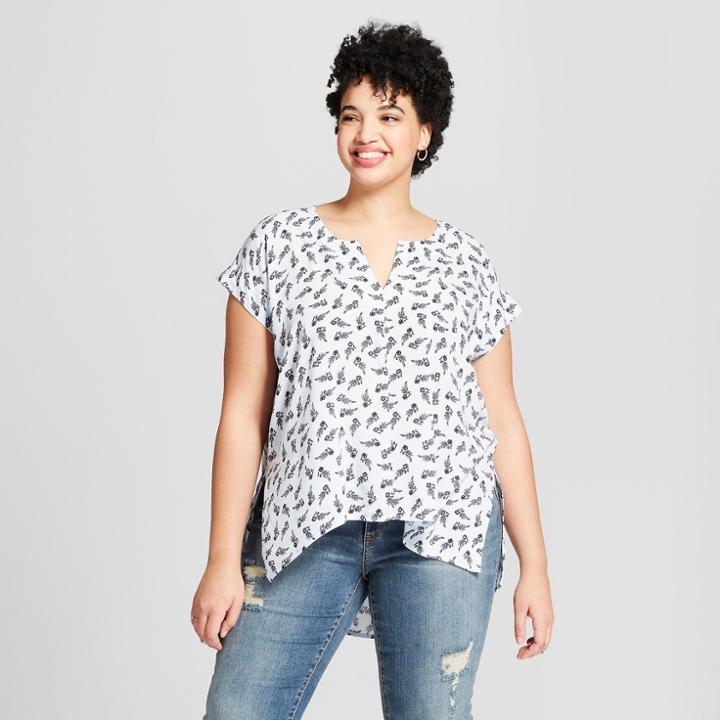 Women's Plus Size Printed Cap Sleeve Top - Universal Thread Blue