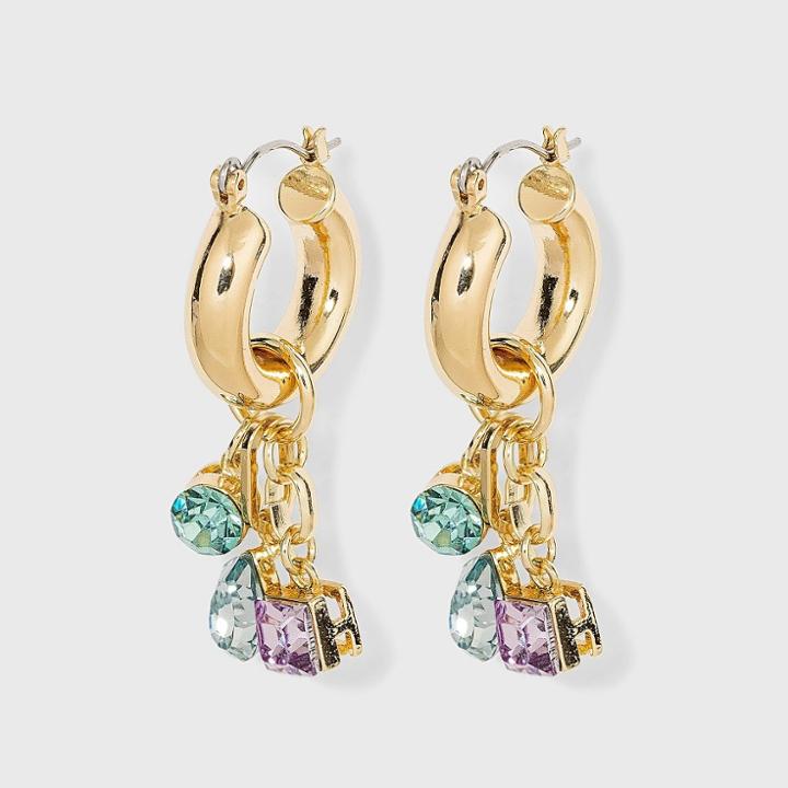 Huggie Hoop Earrings With Glass Charms - A New Day Purple