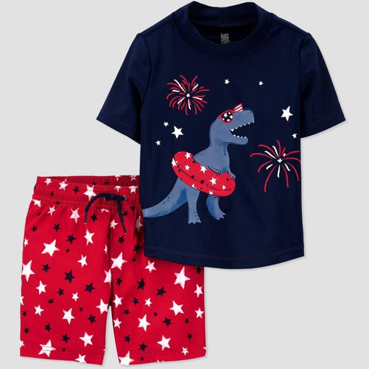 Toddler Boys' Short Sleeve Dino Americana Rash Guard Set - Just One You Made By Carter's Red/blue