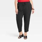 Women's Plus Size High-rise Tapered Fluid Ankle Pull-on Pants - A New Day Black