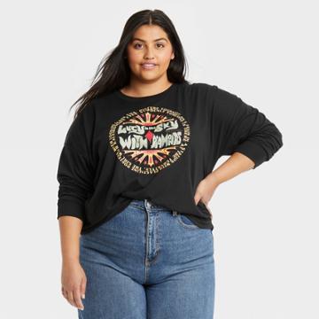 Fortune Fashions Women's Plus Size Lucy In The Sky Long Sleeve Graphic T-shirt - Black