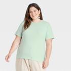 Women's Plus Size Short Sleeve Ribbed T-shirt - A New Day Green