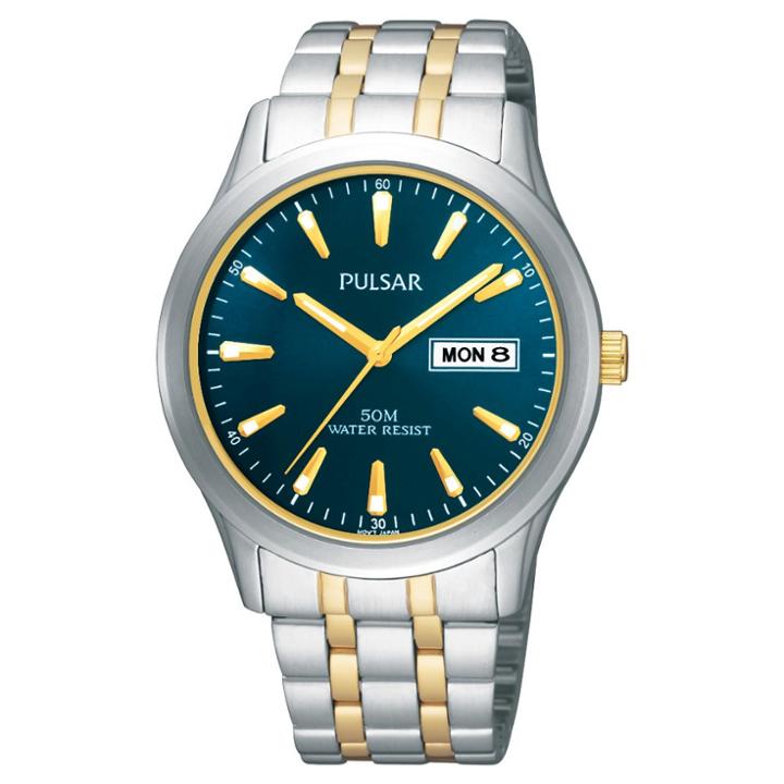 Men's Pulsar Lumibrite Calendar Watch - Two Tone With Blue Dial - Pxn197x,