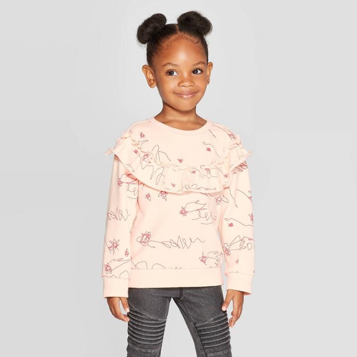 Toddler Girls' Long Sleeve 'doodle' Ruffle Sweatshirt - Art Class Pink