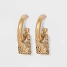 Hammered And Cross Hatch Texture Charm Hoop Earrings - Universal Thread Worn Gold