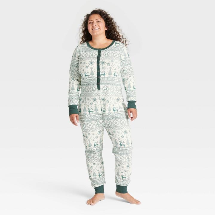 Hearth & Hand With Magnolia Women's Reindeer Good Tidings Union Suit Green/cream - Hearth & Hand With