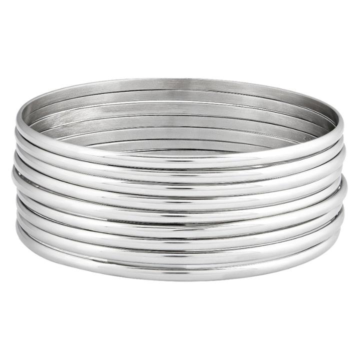 West Coast Jewelry Women's 9-piece Stackable Bangle Stainless Steel Bracelets (3mm) -