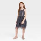 Girls' Sequin Tiered Tulle Dress - Cat & Jack Charcoal Gray