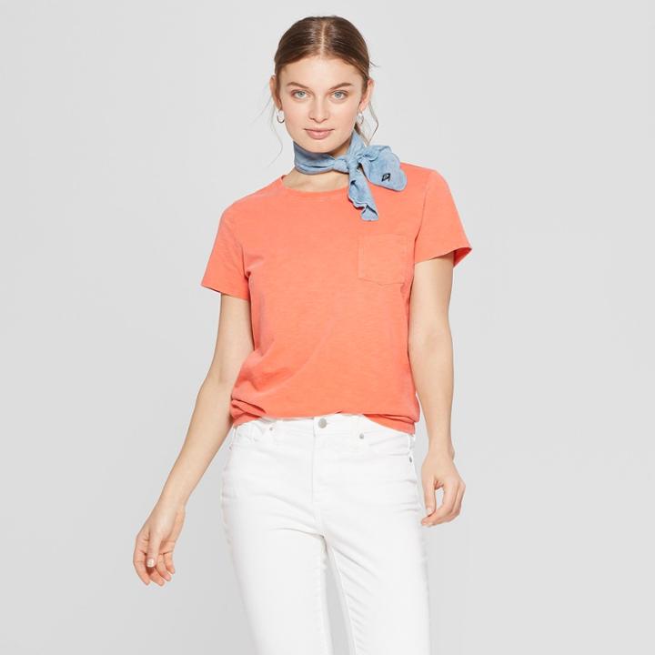 Women's Short Sleeve Crew Neck Meriwether Pocket T-shirt - Universal Thread Orange