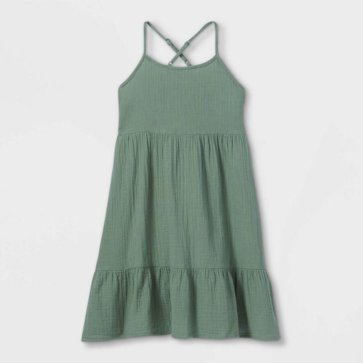 Girls' Gauze Sleeveless Dress - Cat & Jack Army Green