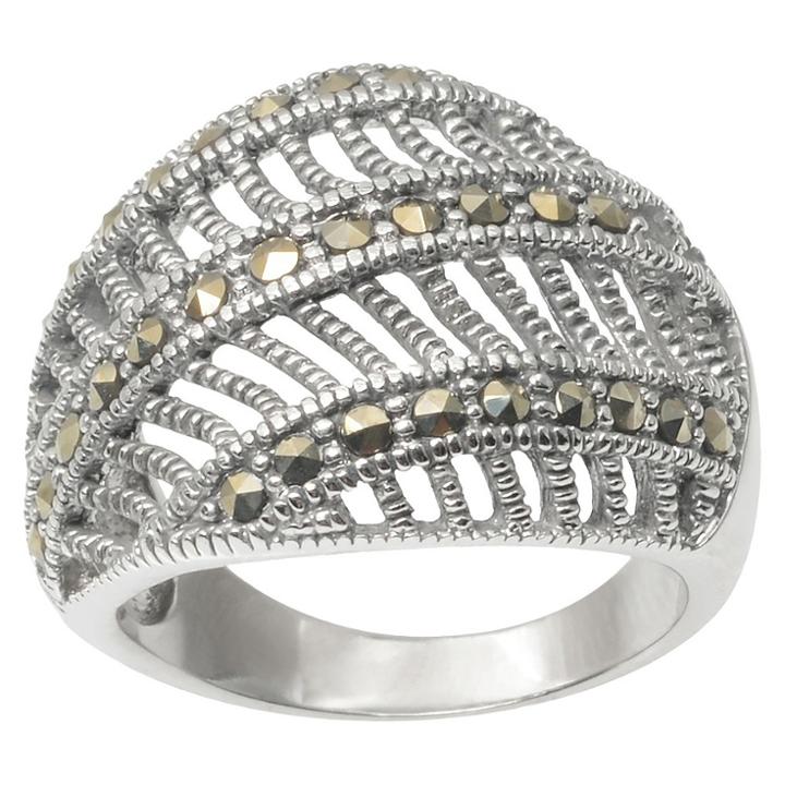 Journee Collection 5/8 Ct. T.w. Round Cut Marcasite Pave Set Milgrain Detail Ring In Brass -