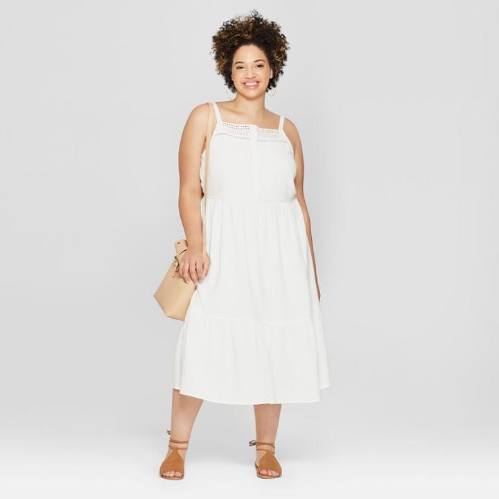 Women's Plus Size Button Front Tiered Dress - Universal Thread White X