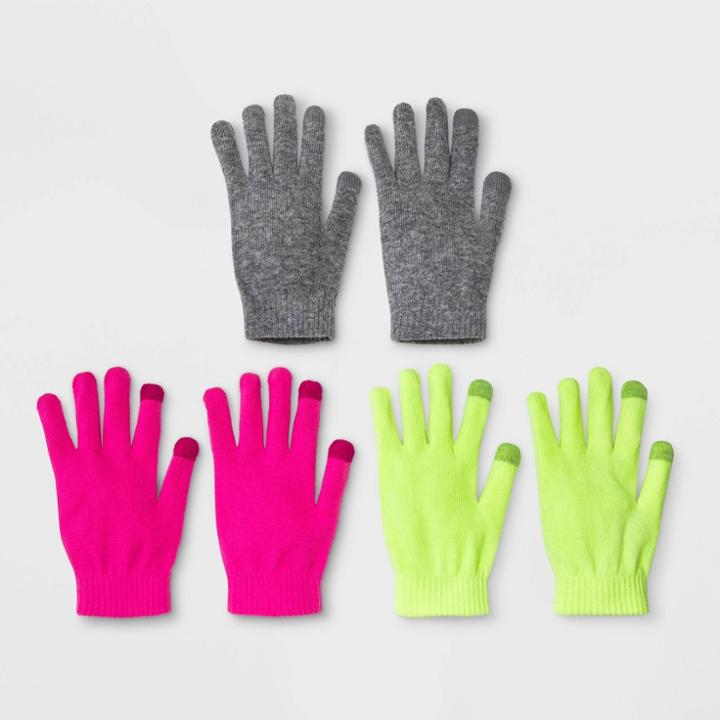 Women's 3pk Magic Gloves - Wild Fable Neon/pink/yellow