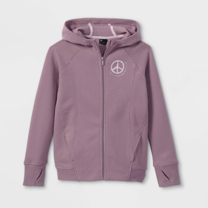 Girls' Fleece Full Zip Hooded Sweatshirt - All In Motion Lilac Purple
