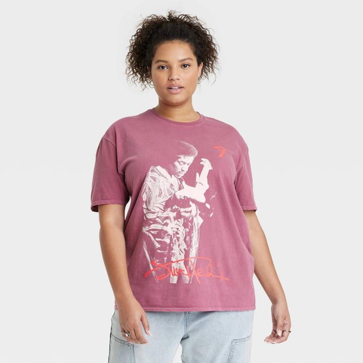 Women's Plus Size Jimi Hendrix Oversized Short Sleeve Graphic T-shirt - Dark Wash