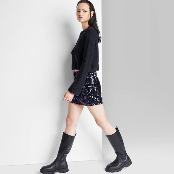 Women's Sequin Mini Skirt - Wild Fable Black Xxs