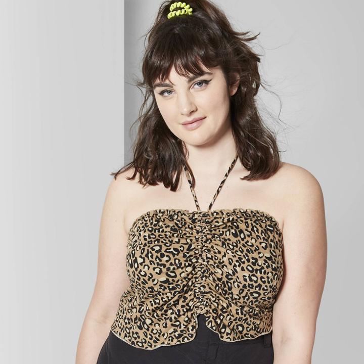 Women's Plus Size Animal Print Cropped Ruched Front Tube Top - Wild Fable Black/tan