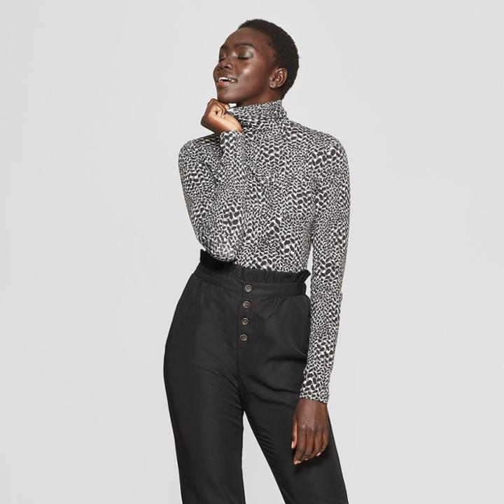 Women's Leopard Print Long Sleeve Turtle Neck - Who What Wear Gray