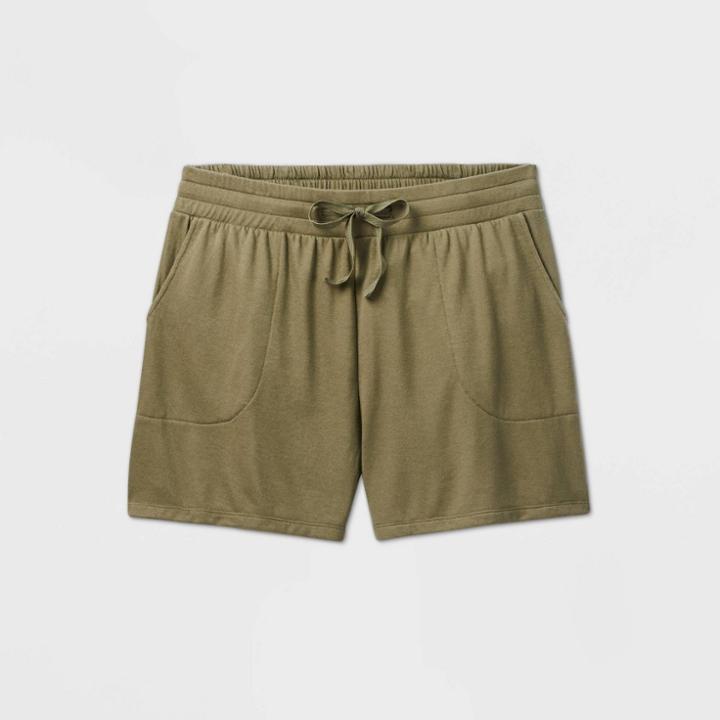 Women's Plus Size Mid-rise Leisure Shorts - Ava & Viv Olive 1x, Women's, Size:
