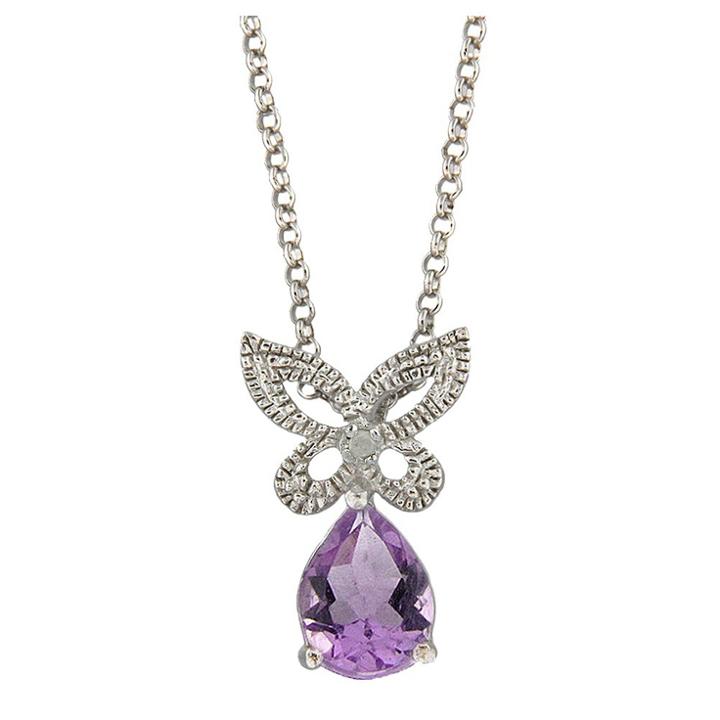 Target Diamond And Amethyst Accent Butterfly Necklace In Sterling Silver (ij-i2-i3), Girl's, Purple