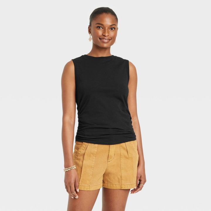 Women's Ruched Tank Top - Universal Thread Black
