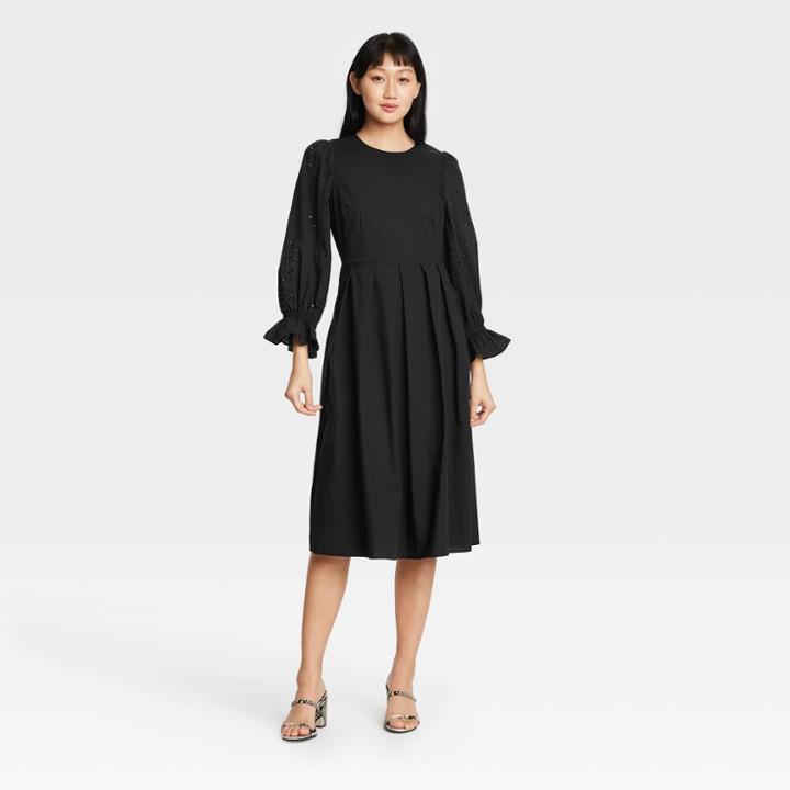 Women's Balloon Long Sleeve A-line Dress - Who What Wear Black