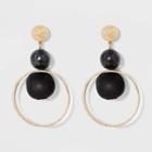 Open Circle And Semi-precious Bead Drop Earrings - Universal Thread Black, Women's,