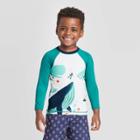 Toddler Boys' Sea Animals Print Raglan Long Sleeve Rash Guard - Cat & Jack Turquoise 12m, Toddler Boy's, Blue