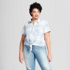 Women's Plus Size Short Sleeve Plaid Tie Front Button-down - Universal Thread Blue X