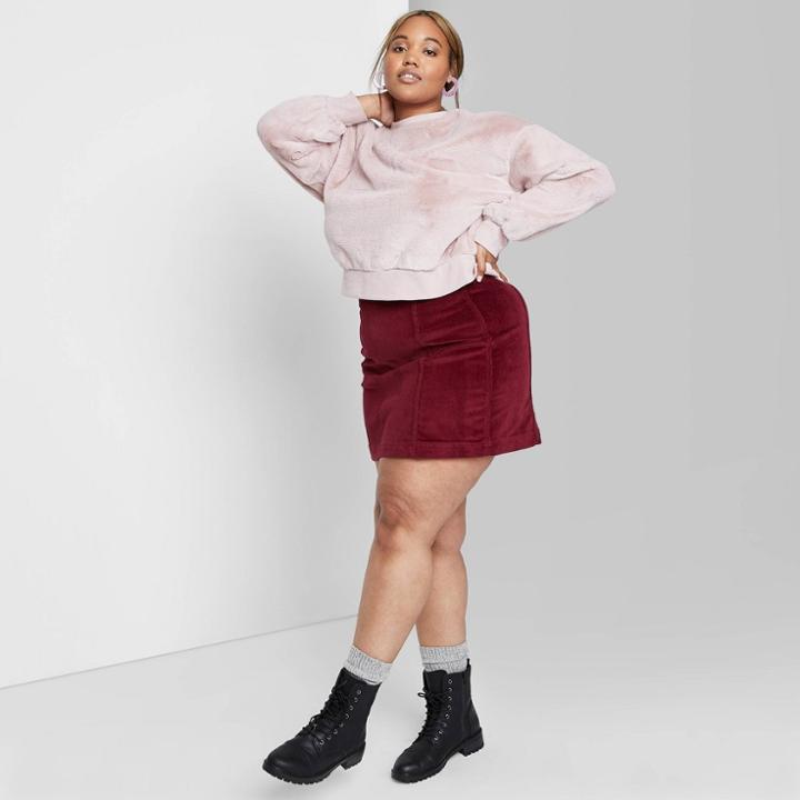 Women's Plus Size Striped Long Sleeve Crewneck Faux Fur Sweatshirt - Wild Fable Mauve 1x, Women's, Size: 1xl,