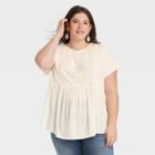 Women's Plus Size Short Sleeve Pleat Detail Knit Top - Knox Rose White