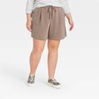 Women's Plus Size High-rise Tie Waist Knit Lounge Shorts - A New Day Brown