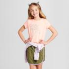 Petitegirls' Short Sleeve Girls Never Give Up Graphic T-shirt - Cat & Jack Peach Xl, Girl's, Orange