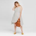 Women's Plus Size Striped Asymmetrical Button Front Dress - Universal Thread White