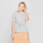 Women's Striped Elbow Sleeve Belted Top - Who What Wear White/black