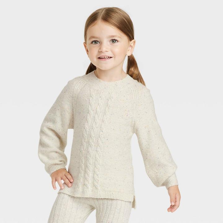 Toddler Girls' Textured Mock Neck Pullover Sweater - Cat & Jack Cream
