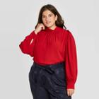 Women's Plus Size Ruffle Long Sleeve Blouse - A New Day Red