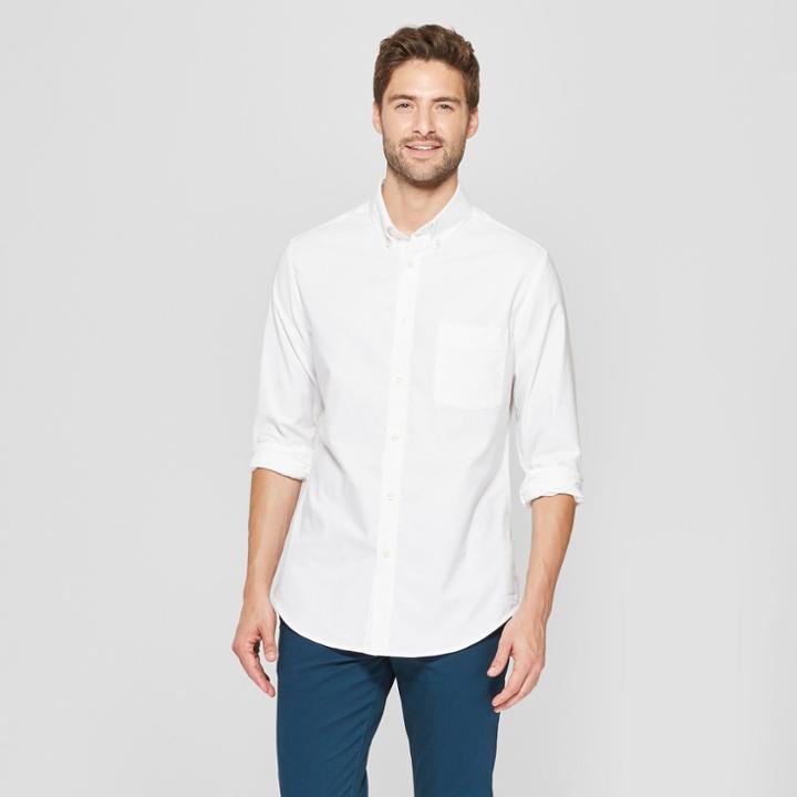 Men's Slim Fit Brushed Whittier Oxford Long Sleeve Collared Button-down Shirt - Goodfellow & Co White