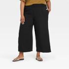 Women's Plus Size High-rise Cropped Wide Leg Pull-on Pants - A New Day Black