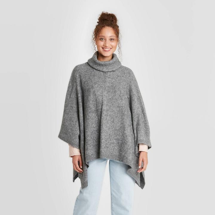 Women's Turtle Neck Pullover Sweater - A New Day Gray