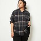 Women's Plus Size Plaid Long Sleeve Button-down Shirt - Universal Thread Charcoal Gray