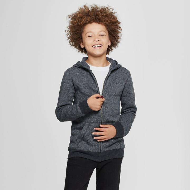 Boys' Solid Fleece Hooded Long Sleeve Sweatshirt - Cat & Jack Gray