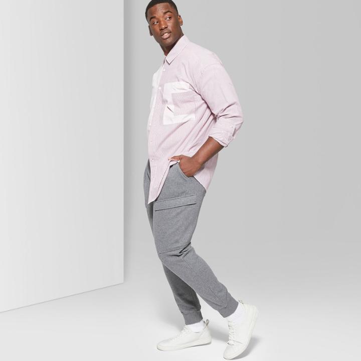Men's Big & Tall Mid-rise Knit Cargo Jogger Pants - Original Use Quill Gray