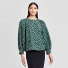 Women's Leopard Print Balloon Long Sleeve Boat Neck Blouse - Who What Wear Green