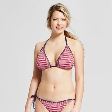 Women's Striped Shell Stitch Triangle Bikini Top - Mossimo Red/white Stripe D/dd Cup