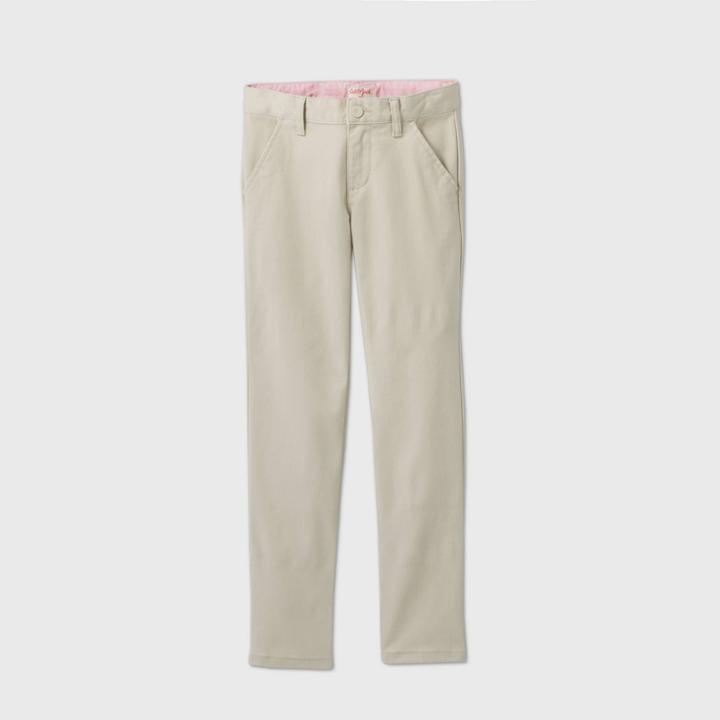 Girls' Flat Front Stretch Uniform Skinny Pants - Cat & Jack Light Khaki